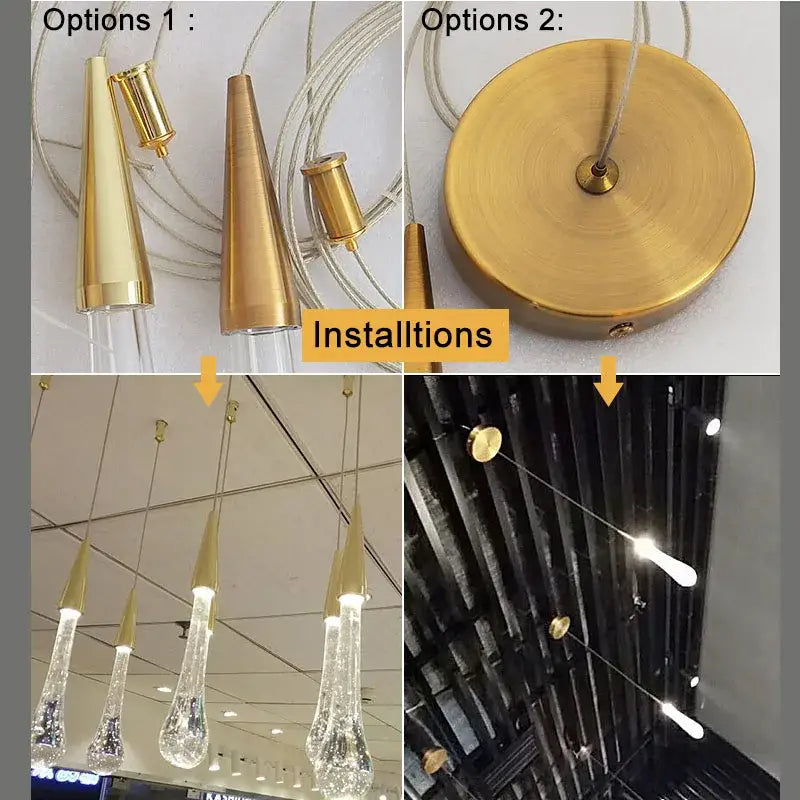 Elegant gold teardrop crystal glass pendant light dining room