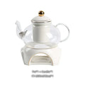 Elegant gold & white ceramic tea set with glass teapot kitchen warmer