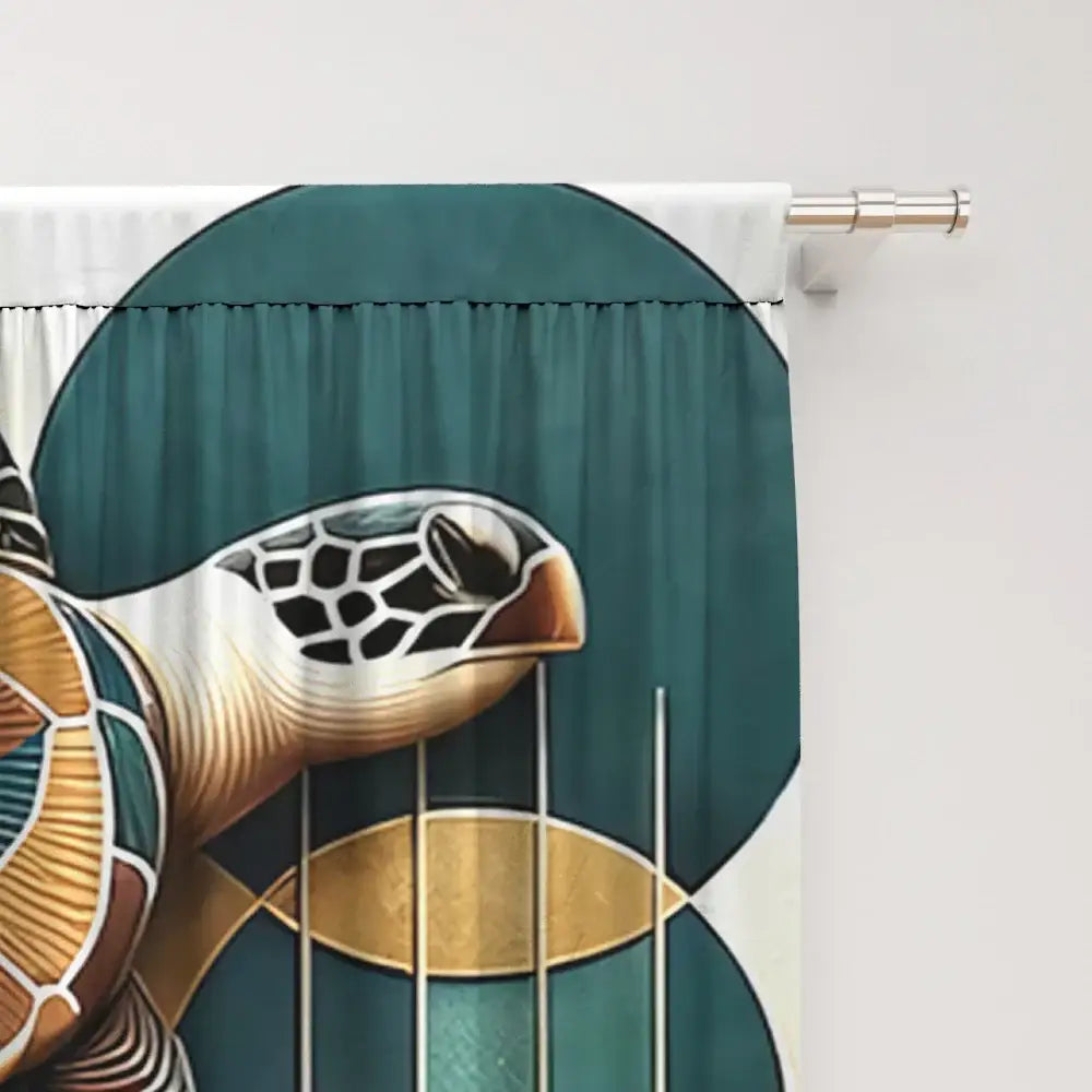 Elegant green and gold turtle leaf curtains – living room decor