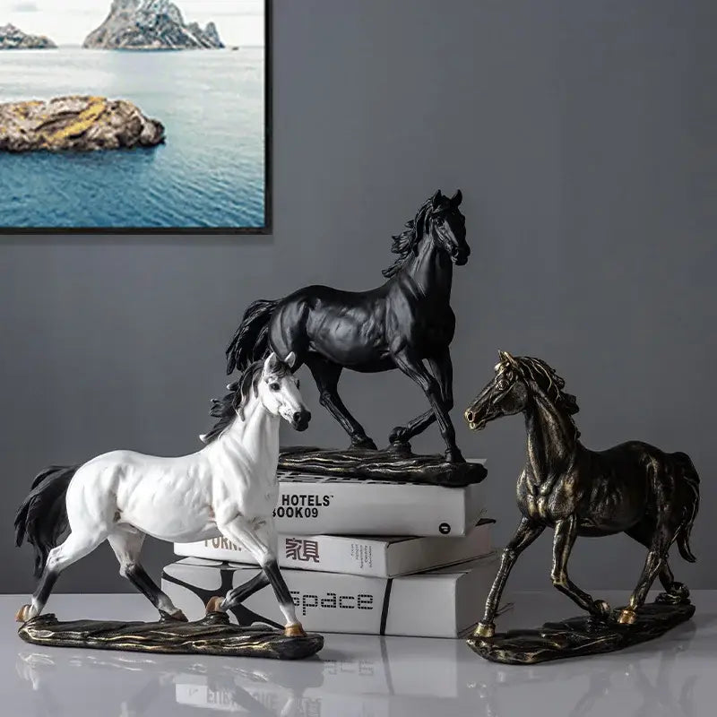 Elegant horse resin statue set living room decor