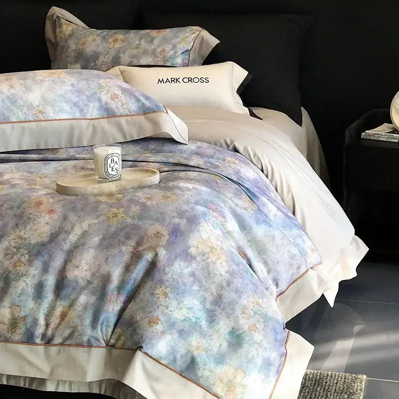 Elegant ivory & dark brown floral egyptian cotton bedding sets bedroom