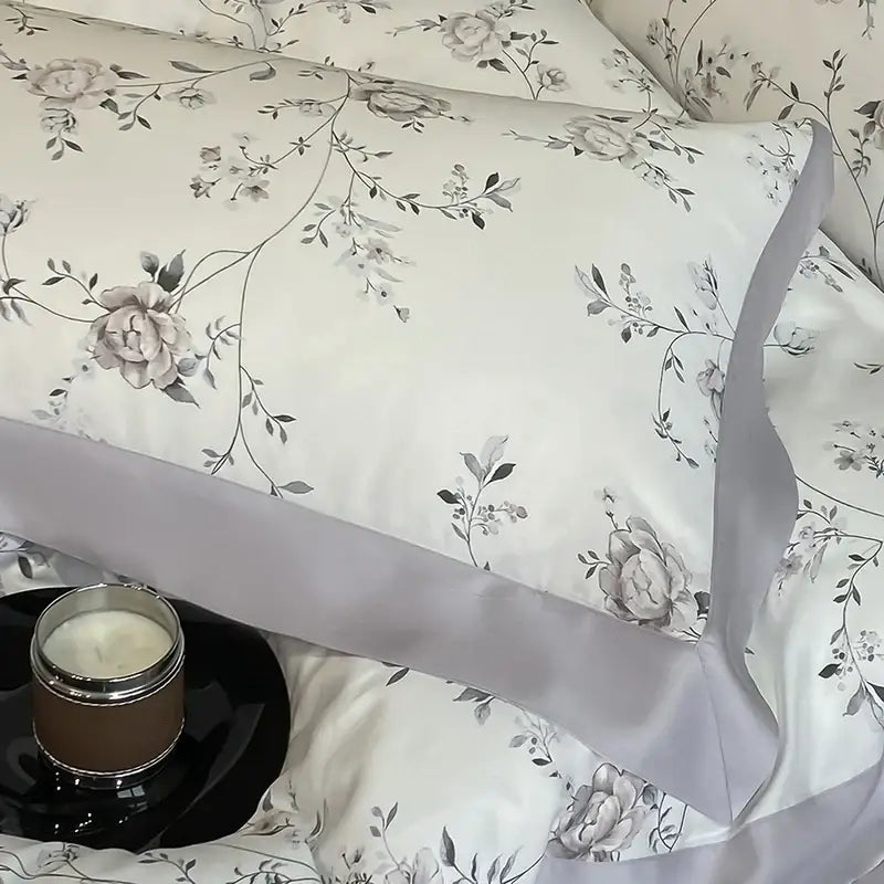 Elegant ivory floral eucalyptus fiber bedding set bedroom decor