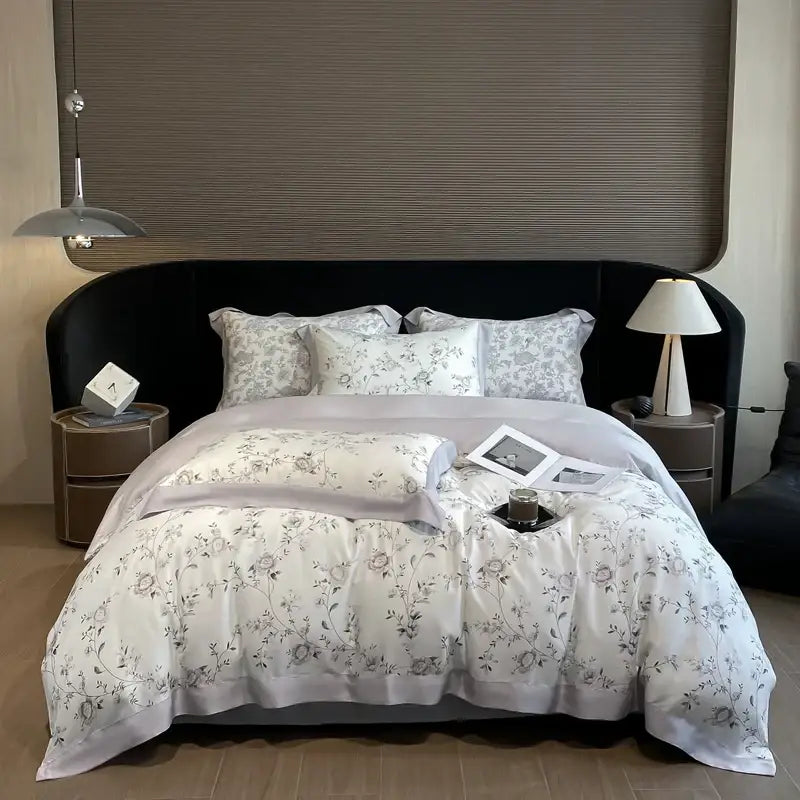 Elegant ivory floral eucalyptus fiber bedding set bedroom decor