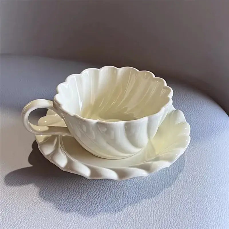 Elegant lace ceramic coffee cup and saucer set white & mint dining room