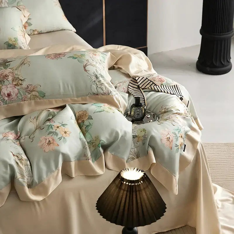 Elegant mint floral eucalyptus fiber bedding set bedroom decor