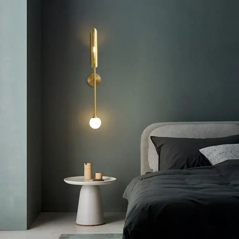 Elegant modern gold wall lamp bedroom sconce with frosted glass bulb