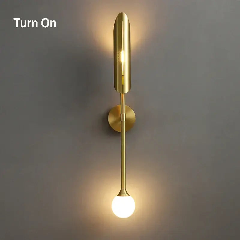 Elegant modern gold wall lamp bedroom sconce with frosted glass bulb