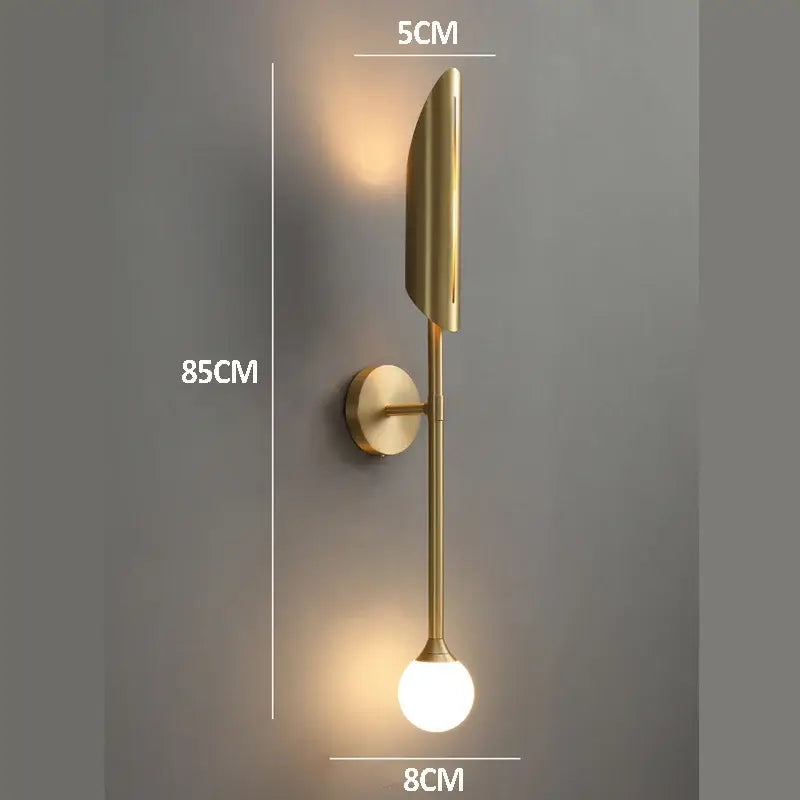 Elegant modern gold wall lamp bedroom sconce with frosted glass bulb
