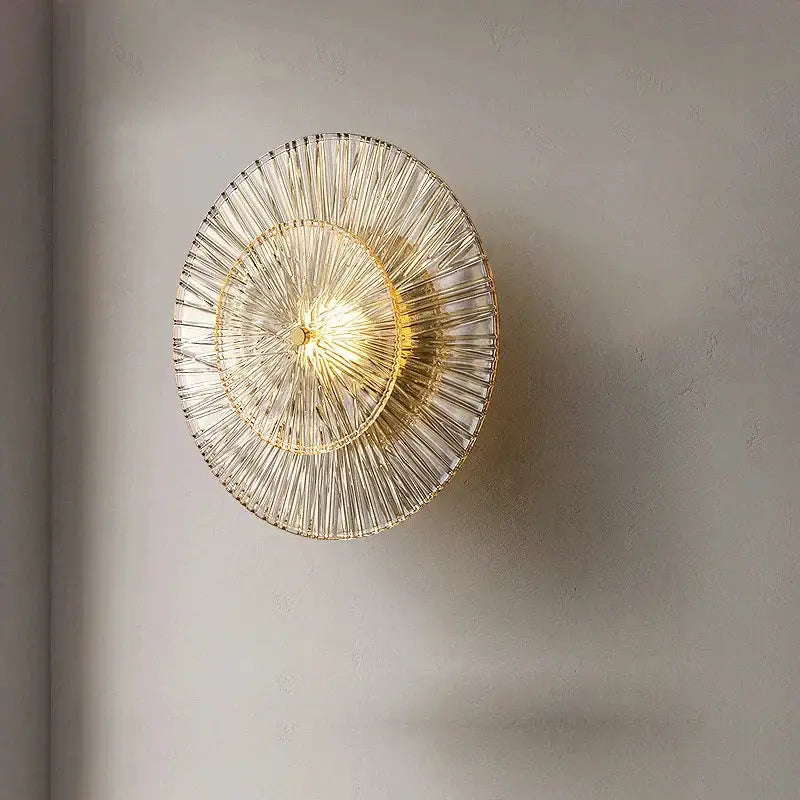 Elegant ribbed glass and gold wall sconces for living room
