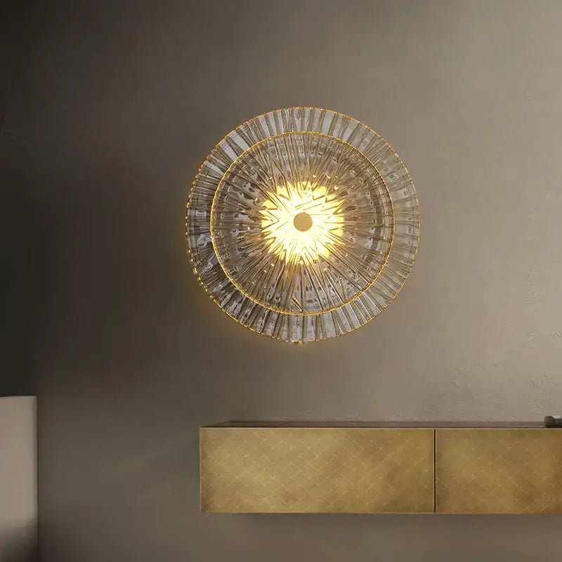Elegant ribbed glass and gold wall sconces for living room