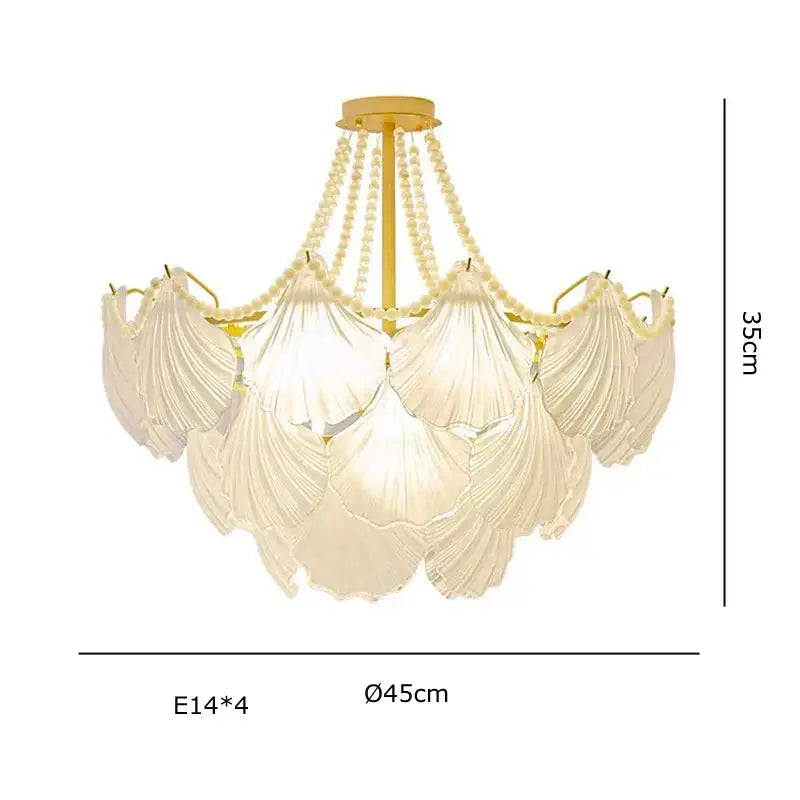 Elegant shell pearl chain chandelier dining room gold metal light