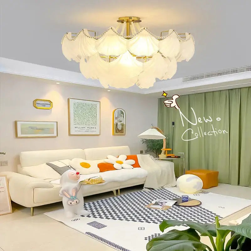 Elegant shell pearl chain chandelier dining room gold metal light