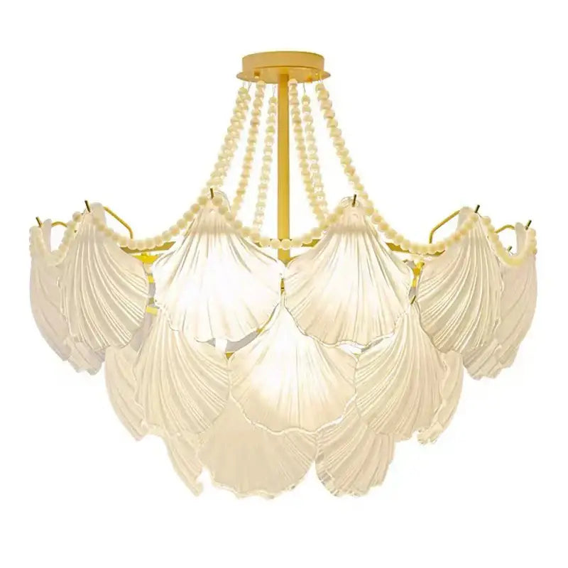 Elegant shell pearl chain chandelier dining room gold metal light