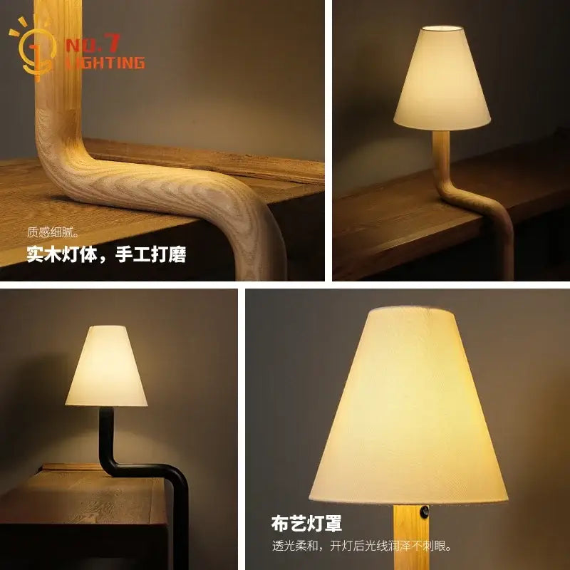 Elegant solid wood table lamp bedroom warm fabric light