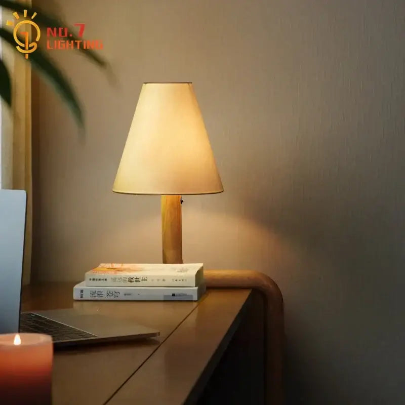 Elegant solid wood table lamp bedroom warm fabric light