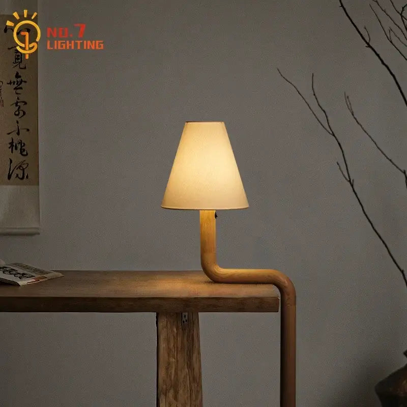 Elegant solid wood table lamp bedroom warm fabric light