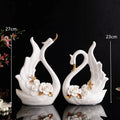 Elegant swan sculpture figurines white & pink living room decor