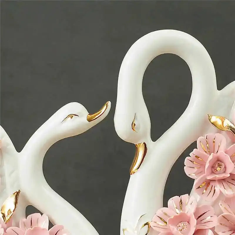 Elegant swan sculpture figurines white & pink living room decor