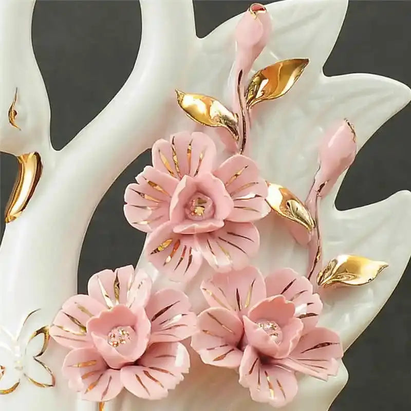 Elegant swan sculpture figurines white & pink living room decor