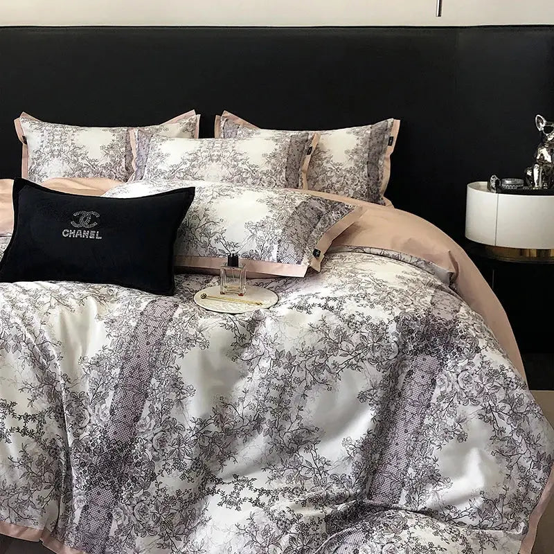 Elegant teal & gold floral luxury bedding set bedroom duvet cover