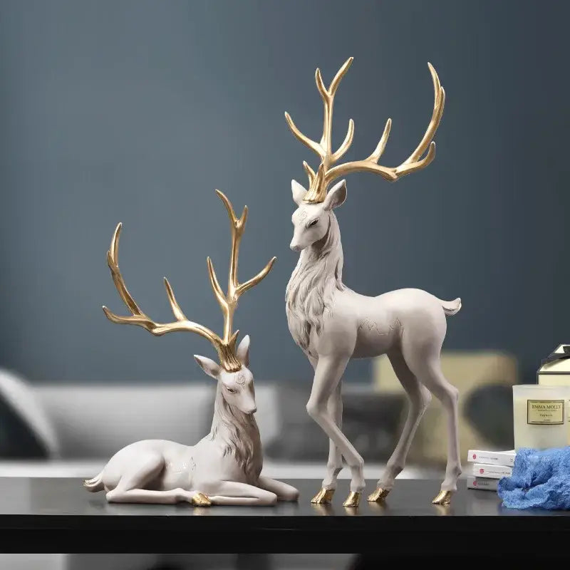 Elegant white and gold elk figurine living room decorbites deer sculpture