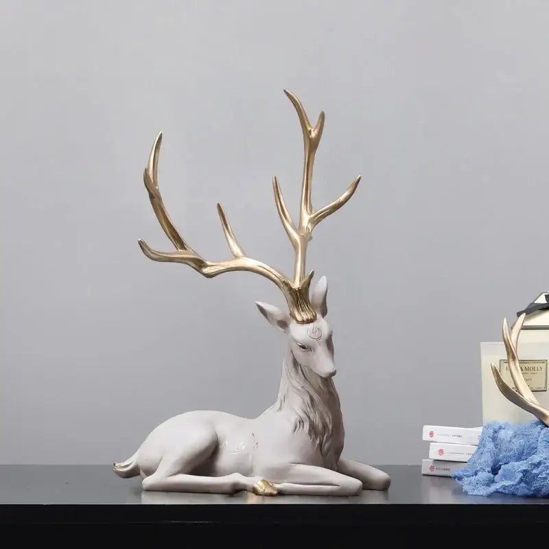 Elegant white and gold elk figurine living room decorbites deer sculpture