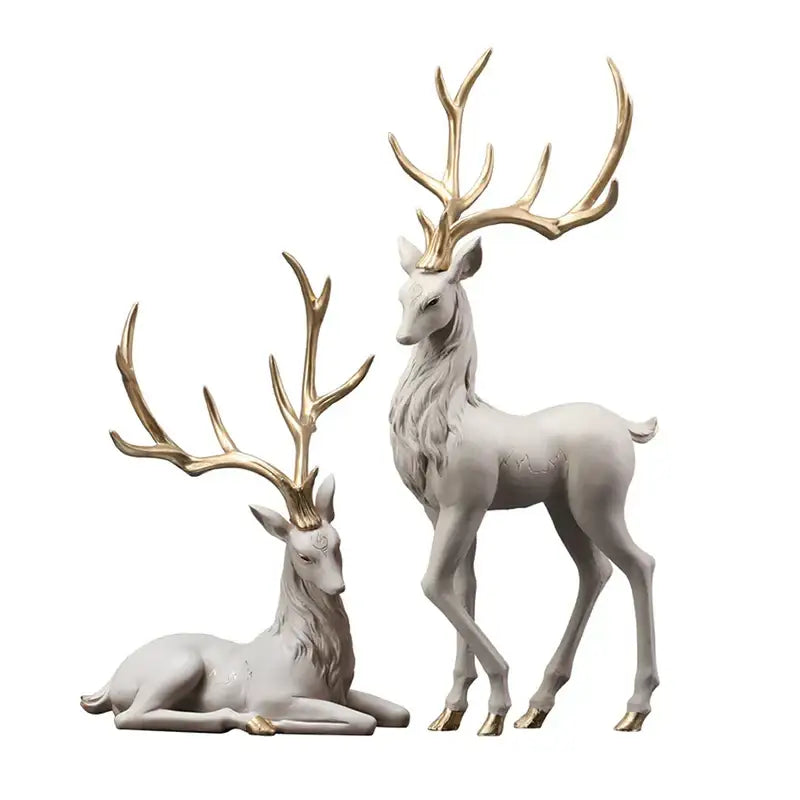 Elegant white and gold elk figurine living room decorbites deer sculpture