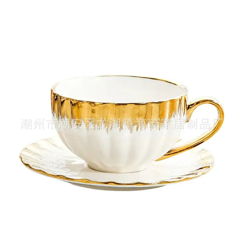 Elegant white and golden ceramic tea cup set dining room drinkware