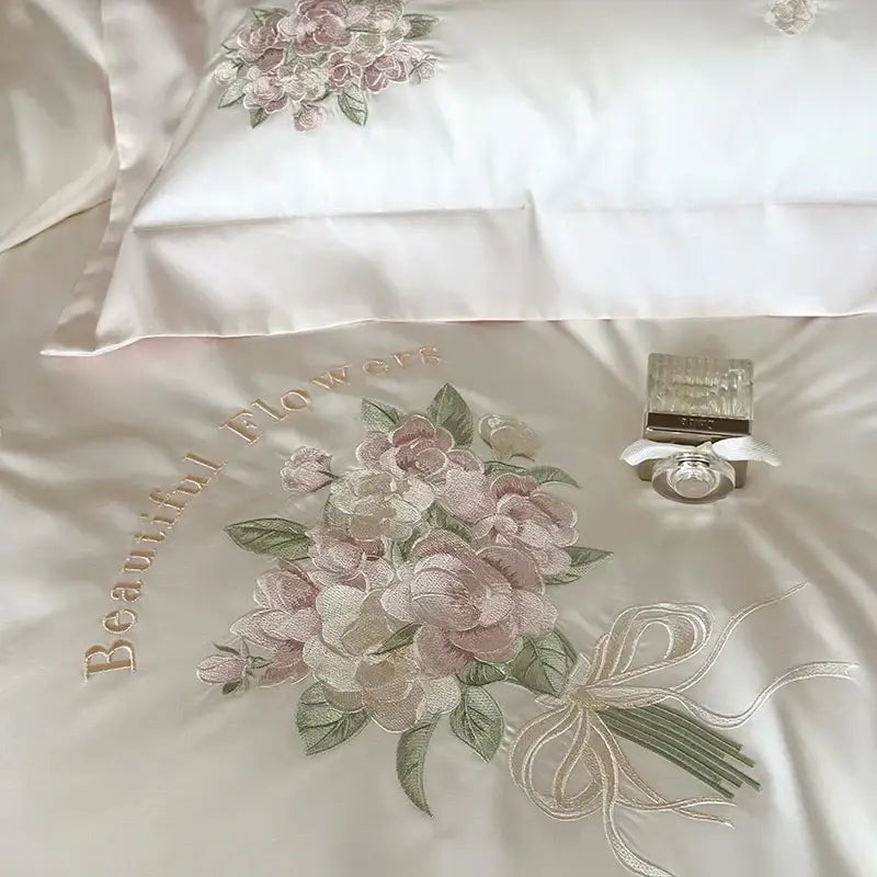 Elegant white flowers embroidery lace bedding set bedroom duvet cover