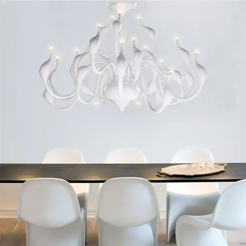 Elegant white glass iron swan pendant chandelier for living room