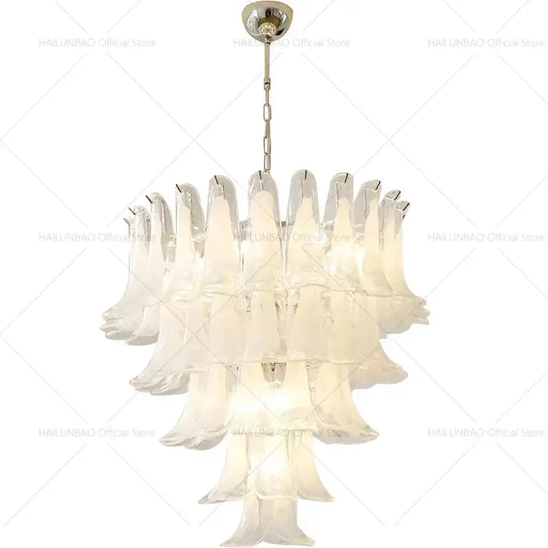 Elegant white glass petal chandelier staircase crystal light