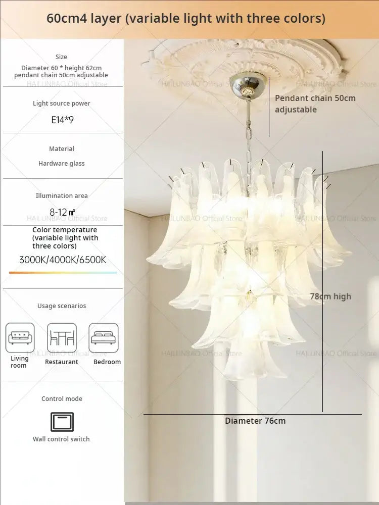 Elegant white glass petal chandelier staircase crystal light
