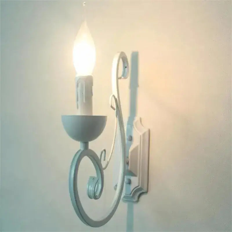 Elegant white iron wall lamp bedroom scrollwork sconce
