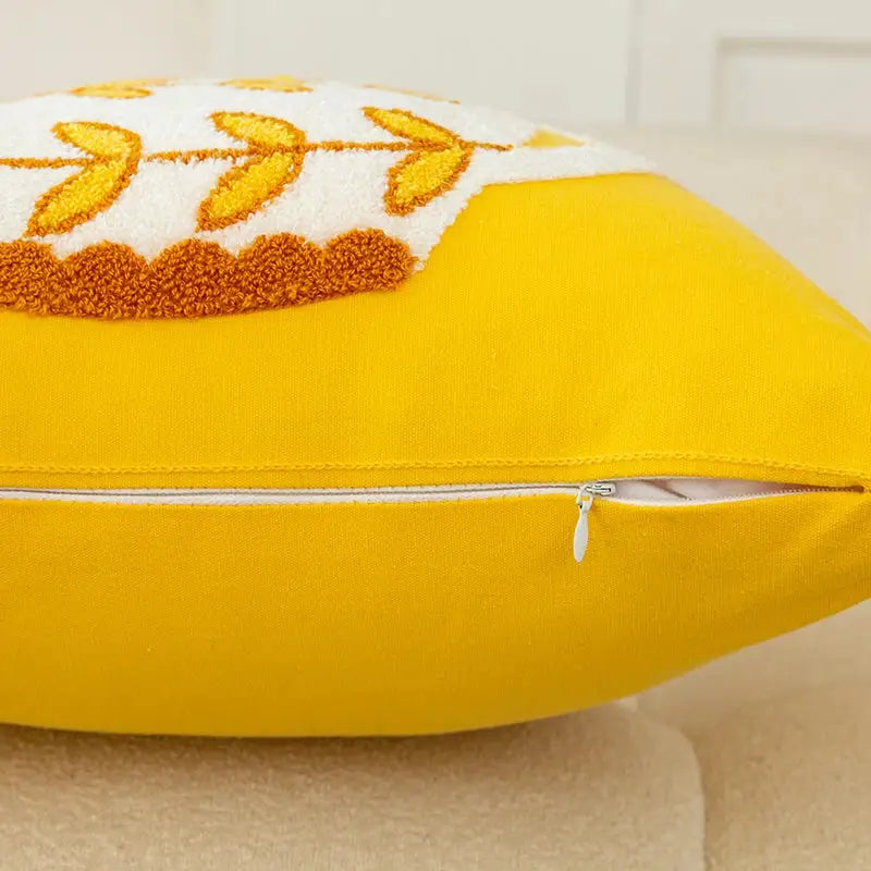 Elegant yellow vase flower cushion cover living room embroidery