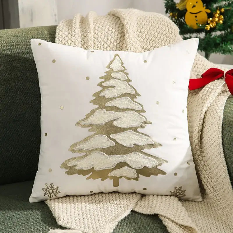 Embroidered christmas pillow covers white & gold living room decor
