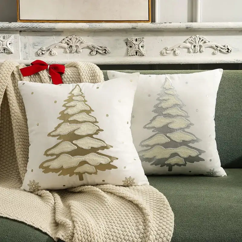 Embroidered christmas pillow covers white & gold living room decor