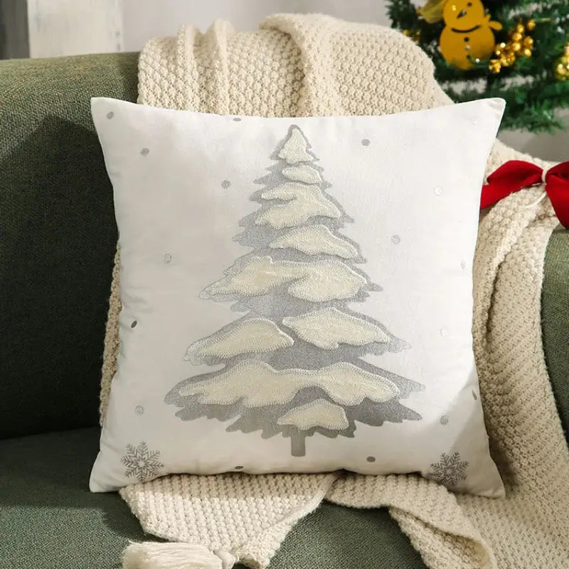Embroidered christmas pillow covers white & gold living room decor