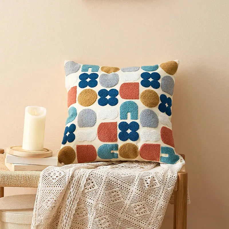Embroidered floral dot pillow cover for living room home decor