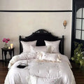 Embroidered lace princess bedding set cream floral bedroom decor