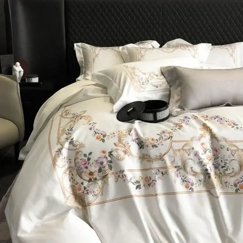 Embroidered white egyptian cotton bedding set bedroom duvet cover