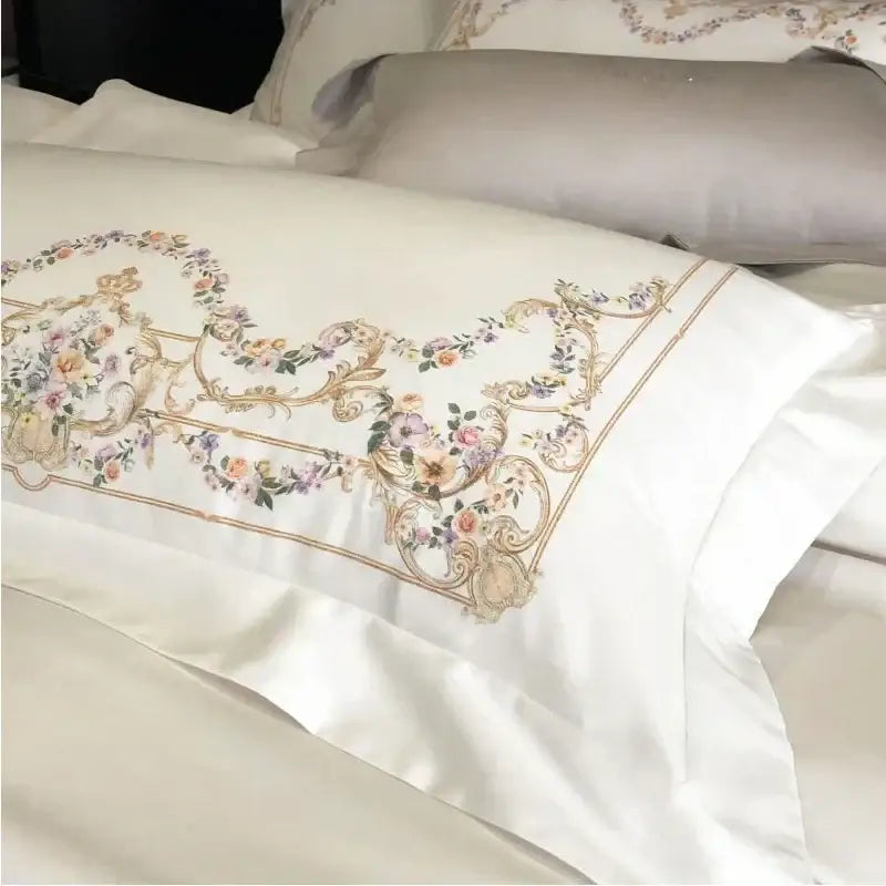 Embroidered white egyptian cotton bedding set bedroom duvet cover