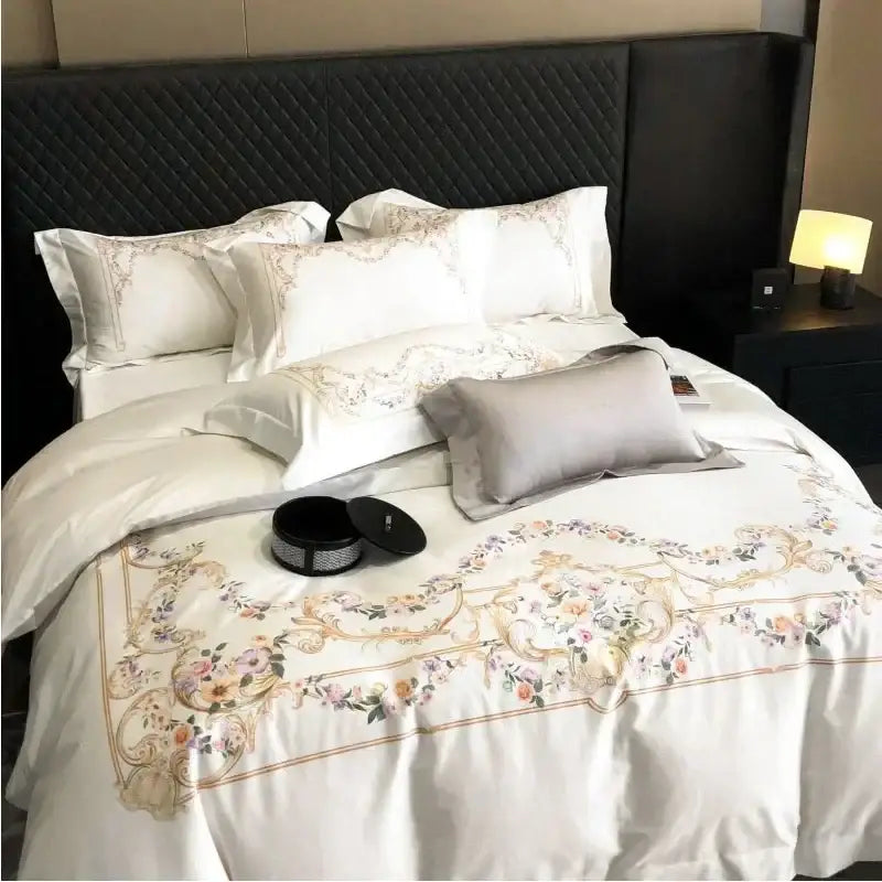 Embroidered white egyptian cotton bedding set bedroom duvet cover