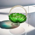 Emerald green glass fruit basket with crystal handle living room tray