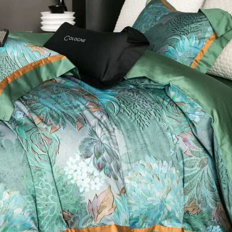 Emerald green & gold egyptian cotton bedding set bedroom linens