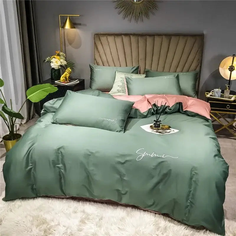 Emerald green & pink egyptian cotton bedding set bedroom duvet cover