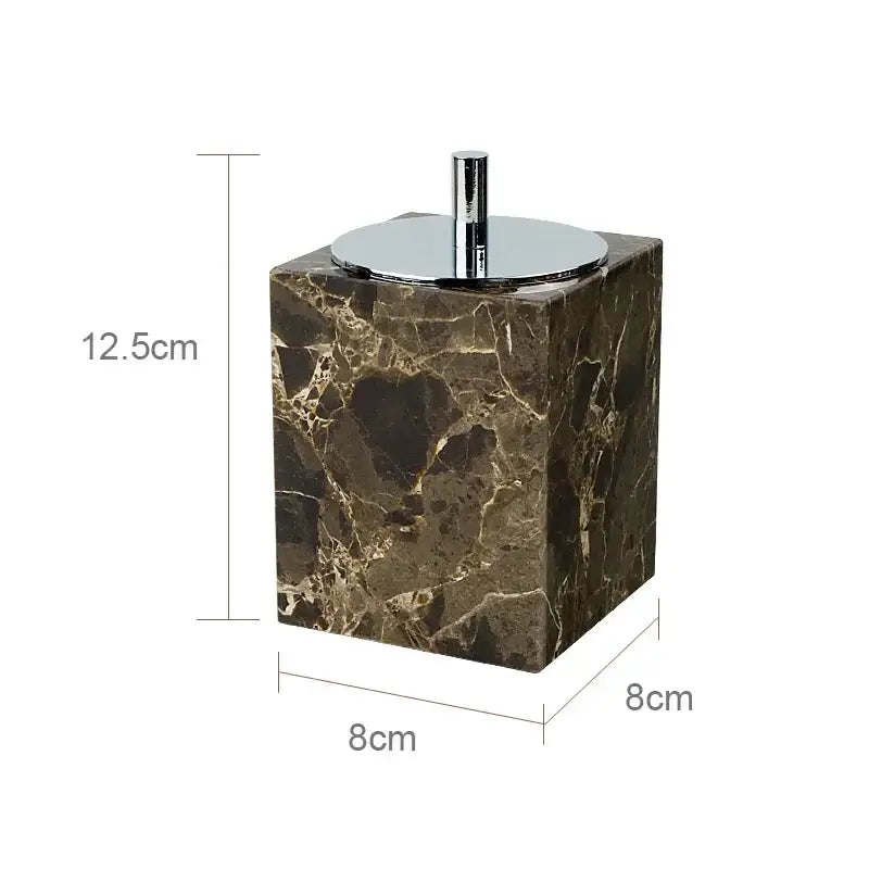 Emperador dark marble bathroom set with chrome accents