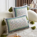 Ethnic botanical teal & navy pillow cover set living room tassels