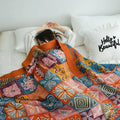 Ethnic cotton blanket mustard & navy paisley quilt bedroom throw