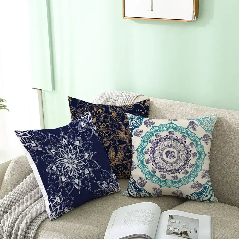 Ethnic geometric square pillowcase teal & gold living room decor