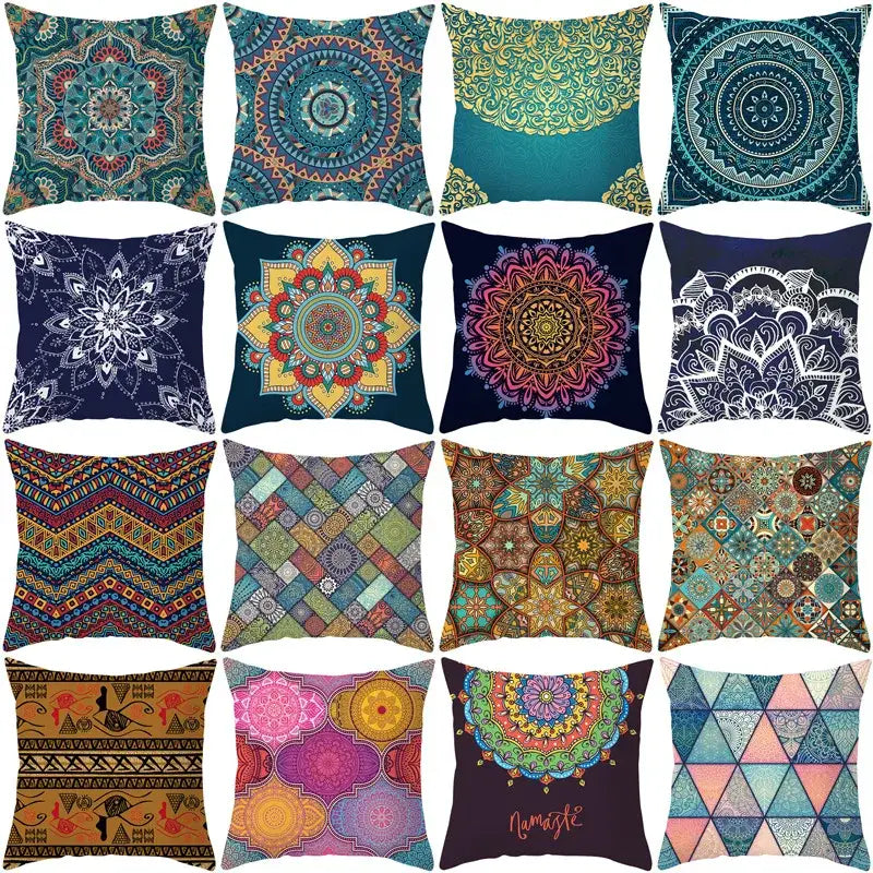 Ethnic geometric square pillowcase teal & gold living room decor